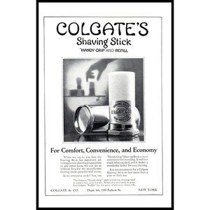 1924 Colgate Shaving Stick Vintage Print Ad Handy Grip Men's Grooming Wall Art
